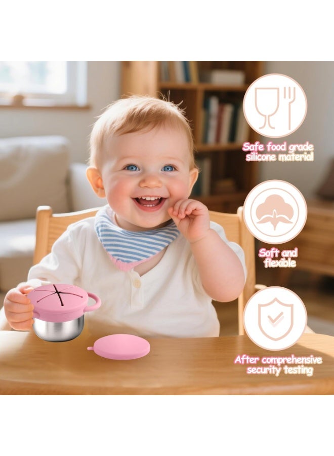 Stainless Steel Snack Containers ，for Toddlers with Spill-Proof Silicone Lids ， Handles - 3-in-1 Baby Snack Cups, No-Spill Toddler Snack Box, Perfect for On-the-Go Healthy Eating（2 Pack） - Image 4