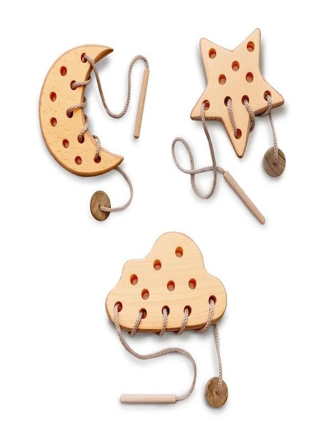 Keebori Wooden Lacing Toy for 2 Year Olds Montessori Fine Motor Skills Development Toy Natural Wood Threading Game for Toddlers Educational Travel for Preschoolers (Star Beige) - Image 2
