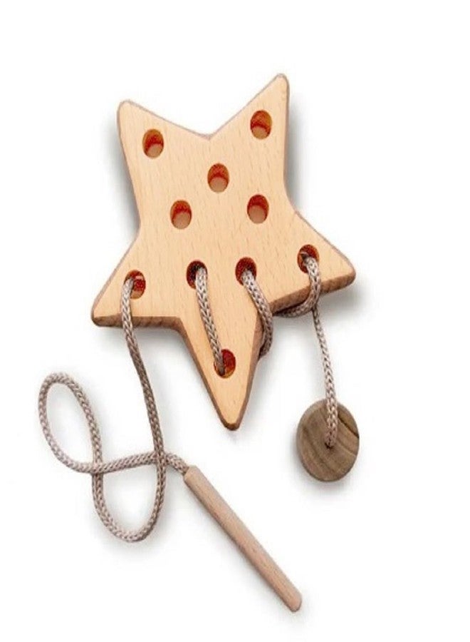 Keebori Wooden Lacing Toy for 2 Year Olds Montessori Fine Motor Skills Development Toy Natural Wood Threading Game for Toddlers Educational Travel for Preschoolers (Star Beige) - Image 1