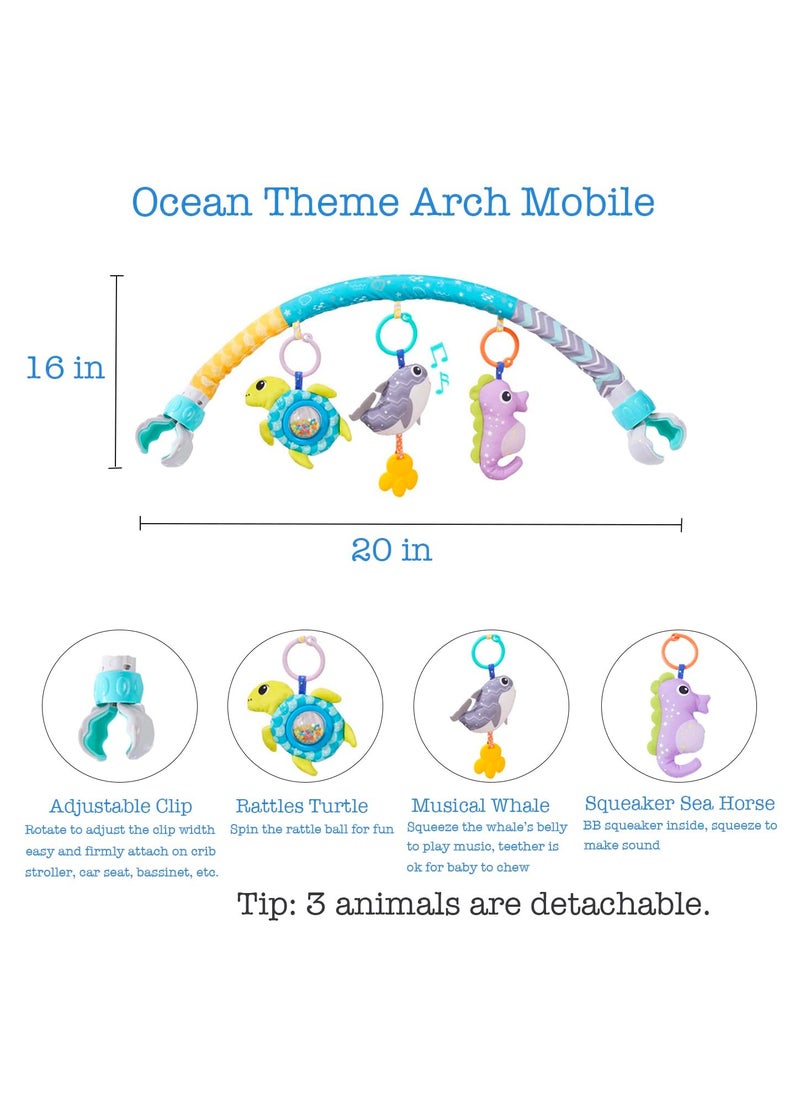 null - Baby Stroller Arch Toy with Clamps, Clip-On Mobile Musical Crib Mobile Toys Interactive Stroller Toy Arch Baby Bouncer Activity Toy Bar  for Infants Baby Car Seat Toys Rattle Turtle Music Whale - Image 1