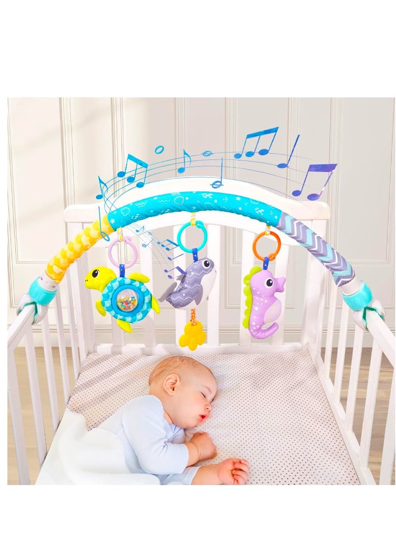 null - Baby Stroller Arch Toy with Clamps, Clip-On Mobile Musical Crib Mobile Toys Interactive Stroller Toy Arch Baby Bouncer Activity Toy Bar  for Infants Baby Car Seat Toys Rattle Turtle Music Whale - Image 1