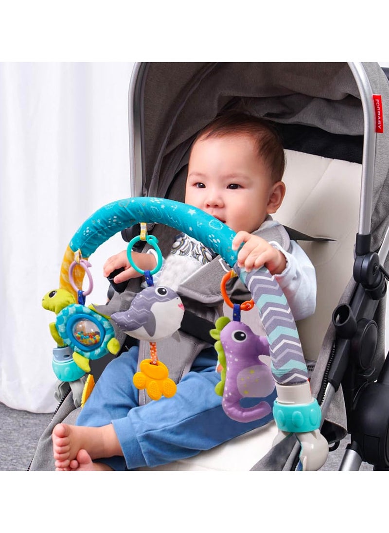 null - Baby Stroller Arch Toy with Clamps, Clip-On Mobile Musical Crib Mobile Toys Interactive Stroller Toy Arch Baby Bouncer Activity Toy Bar  for Infants Baby Car Seat Toys Rattle Turtle Music Whale - Image 1