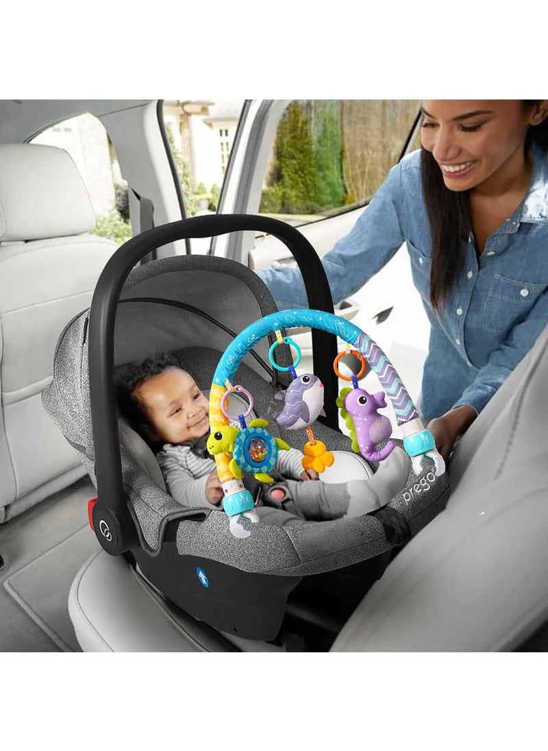 null - Baby Stroller Arch Toy with Clamps, Clip-On Mobile Musical Crib Mobile Toys Interactive Stroller Toy Arch Baby Bouncer Activity Toy Bar  for Infants Baby Car Seat Toys Rattle Turtle Music Whale - Image 1