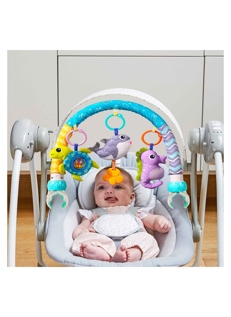 null - Baby Stroller Arch Toy with Clamps, Clip-On Mobile Musical Crib Mobile Toys Interactive Stroller Toy Arch Baby Bouncer Activity Toy Bar  for Infants Baby Car Seat Toys Rattle Turtle Music Whale - Image 1
