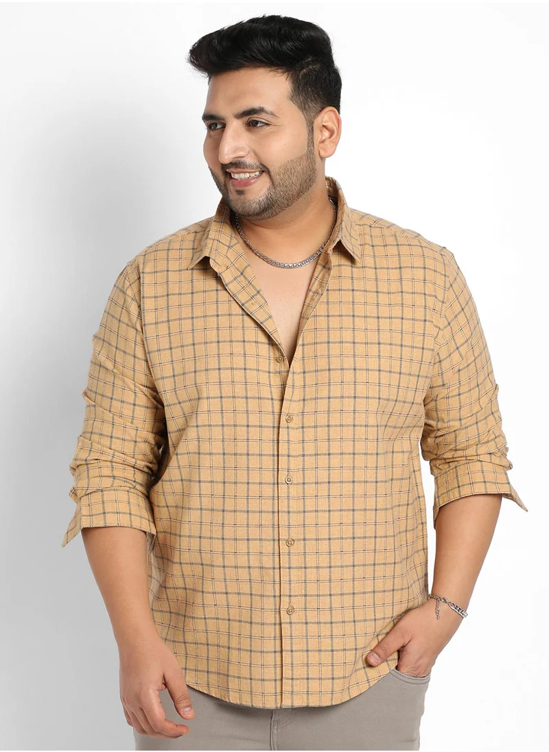 Instafab Plus Instafab Plus Men's Beige Contrast Tartan Plaid Shirt For Casual Wear | Spread Collar | Long Sleeve | Button Closure | Cotton Shirt Crafted With Comfort Fit For Everyday Wear