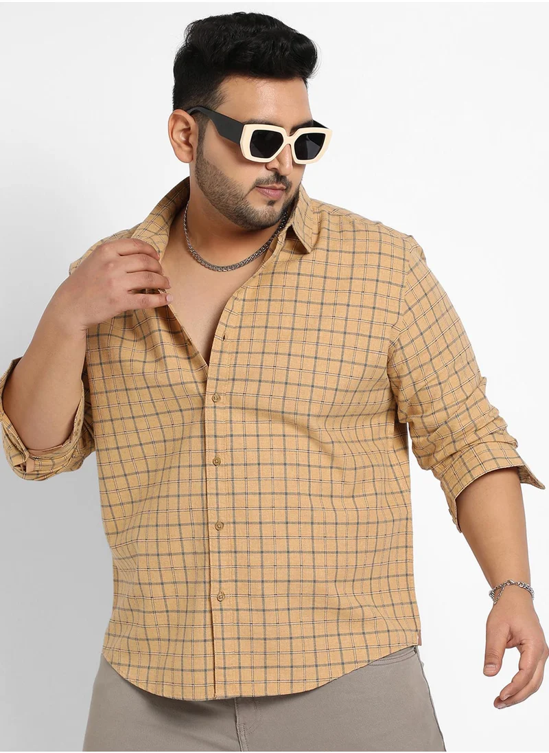Instafab Plus Instafab Plus Men's Beige Contrast Tartan Plaid Shirt For Casual Wear | Spread Collar | Long Sleeve | Button Closure | Cotton Shirt Crafted With Comfort Fit For Everyday Wear