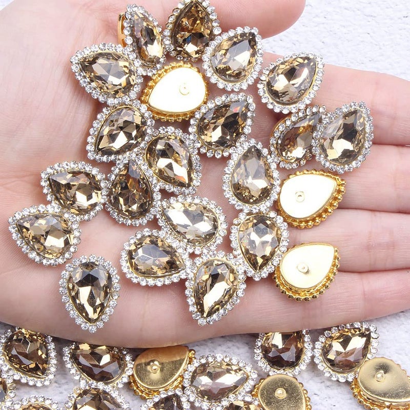 KDCQAH 30Pcs Sew On Rhinestone Tear Drop Crystal Glass Rhinestone Metal Flatback Embellishment Diy Crafts Gems For Costume Dress Wedding Crafting (09 Lt Topaz  10 * 14Mm) - Image 1