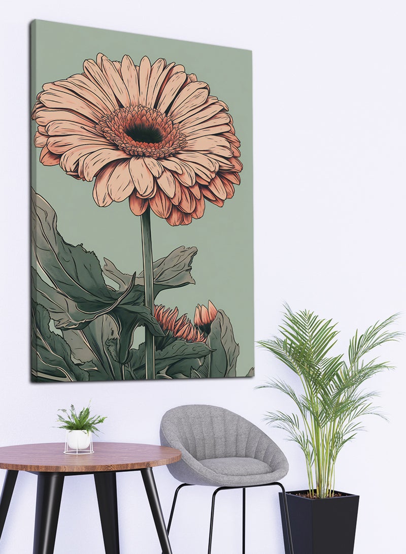 LOWHA Canvas Wall Art Stretched Over Wooden Frame with Daisy With Green Stem Painting  - Image 1