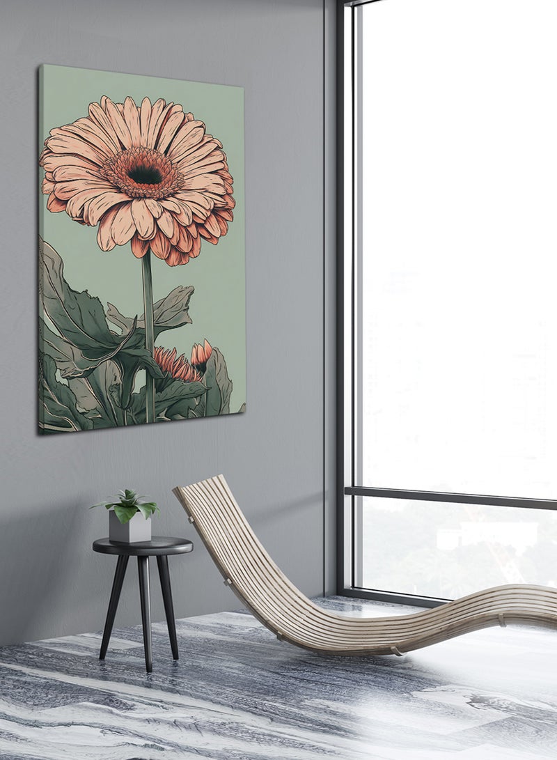 LOWHA Canvas Wall Art Stretched Over Wooden Frame with Daisy With Green Stem Painting  - Image 2