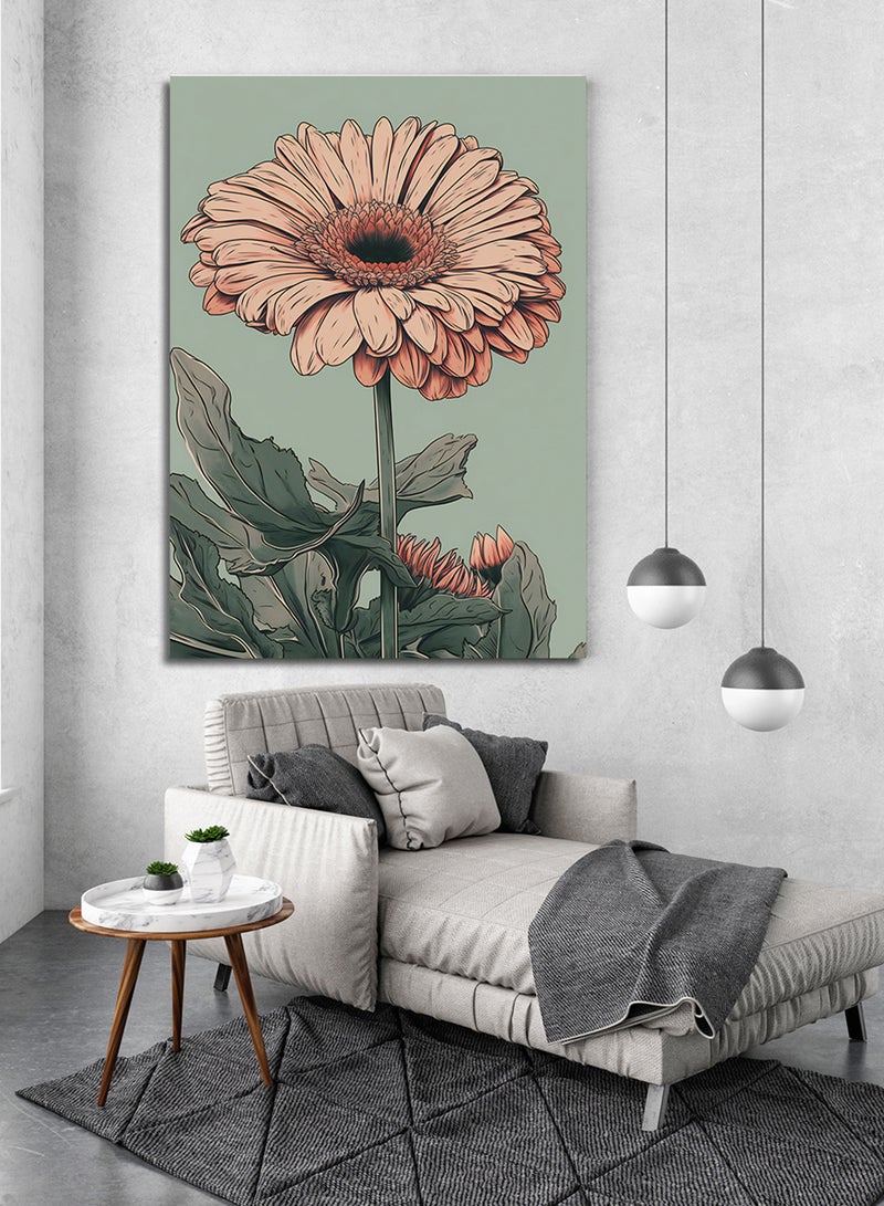LOWHA Canvas Wall Art Stretched Over Wooden Frame with Daisy With Green Stem Painting  - Image 3