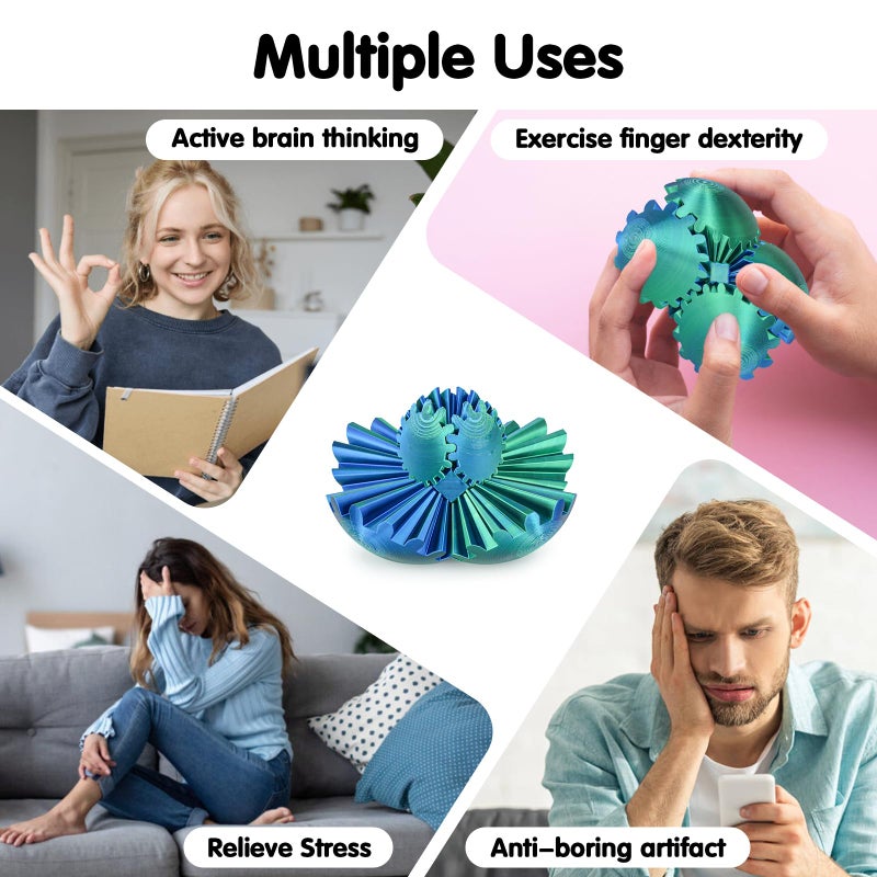 Minleway Gear Ball 3D Printed Cube Fidget Toy,Gear Sphere Fidget Toys,Sensory Toys for Stress and Anxiety Relief, Desk Toy Fidget Spinners,Stocking Stuffers for Adults & Kids Gift(Blue Green, 2.3 Inch) - Image 3