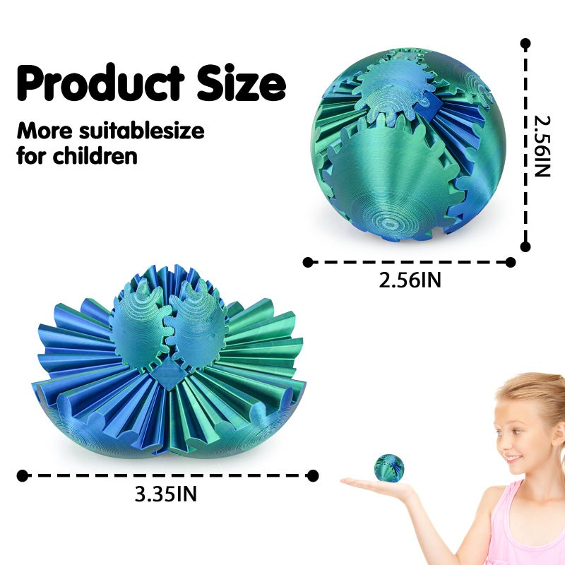Minleway Gear Ball 3D Printed Cube Fidget Toy,Gear Sphere Fidget Toys,Sensory Toys for Stress and Anxiety Relief, Desk Toy Fidget Spinners,Stocking Stuffers for Adults & Kids Gift(Blue Green, 2.3 Inch) - Image 5
