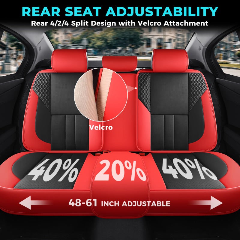 FEINEPRO Car Seat Covers Full Set - Universal Seat Covers for Cars SUV Truck â€“ Faux Leather Automotive Seat Covers, Breathable & Waterproof Front and Rear Seat Protectors, Fit for Most Cars-Redblack - Image 3