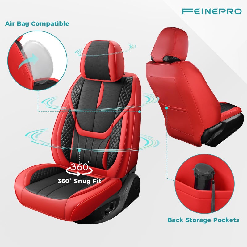 FEINEPRO Car Seat Covers Full Set - Universal Seat Covers for Cars SUV Truck â€“ Faux Leather Automotive Seat Covers, Breathable & Waterproof Front and Rear Seat Protectors, Fit for Most Cars-Redblack - Image 2