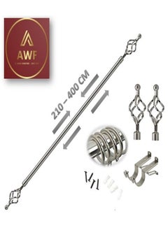 AL WADI FURNITURE Roman Pole Style Heavy Duty Luxury Extendable Curtain Rod, Metal Single Rod Finials Decorative End Window Treatment Rod Drapery Rod (SILVER, 200 – 400 cm)  - Image 1