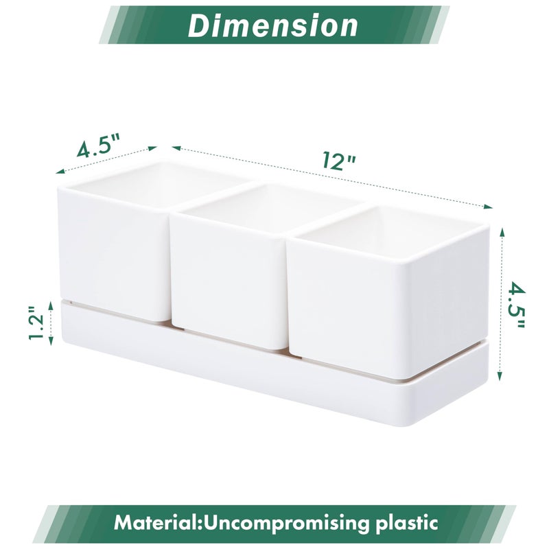 D'vine Dev Herb Garden Planter Set, Plastic Plant Pots with Drainage and Saucer, Indoor Succulent Cactus Vegetable Pot for Windowsill, Garden Balcony, White, Set of 1, 76-V-A-1 - Image 3