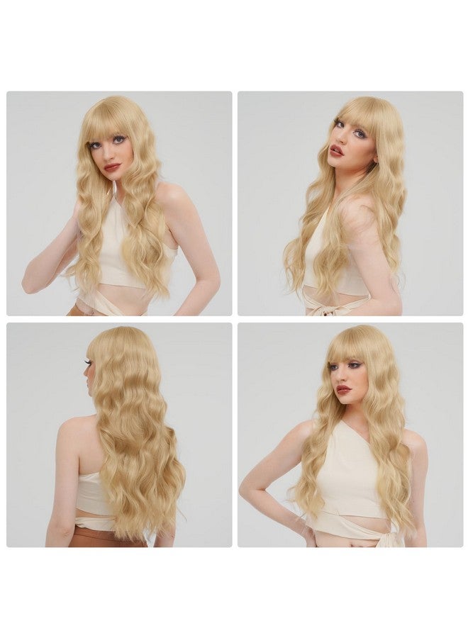 BARSDAR Arsdar Long Blonde Wig With Bangs 26'' Long Wavy Wig With Bangs For Women Body Wavy Synthetic Hair Wigs Natural Looking Heat Resistant Daily Cosplay Party Halloweenplatinum Blonde - Image 5