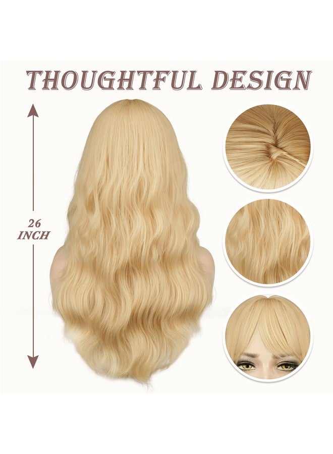 BARSDAR Arsdar Long Blonde Wig With Bangs 26'' Long Wavy Wig With Bangs For Women Body Wavy Synthetic Hair Wigs Natural Looking Heat Resistant Daily Cosplay Party Halloweenplatinum Blonde - Image 4