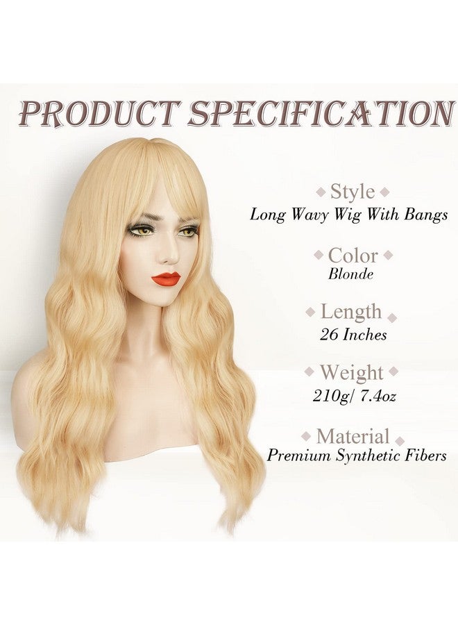 BARSDAR Arsdar Long Blonde Wig With Bangs 26'' Long Wavy Wig With Bangs For Women Body Wavy Synthetic Hair Wigs Natural Looking Heat Resistant Daily Cosplay Party Halloweenplatinum Blonde - Image 3