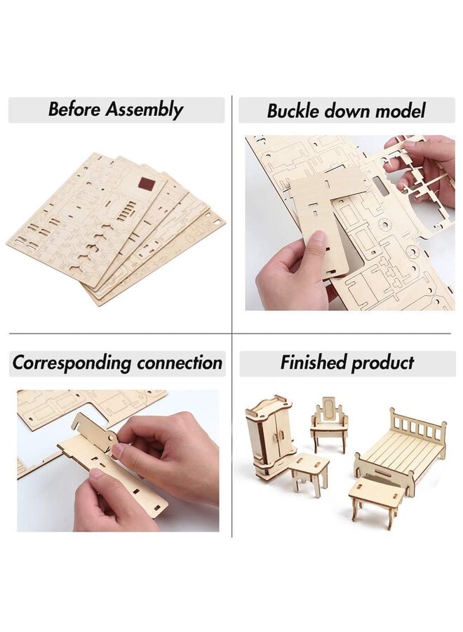 34PCS 3D Wooden Dollhouse Furniture Puzzle, DIY Room Mini Furniture Sets, Puzzle Gift for Boys and Girls, Mini House Accessories, Build Your Own Construction Toy, Modeling Kit (A) - Image 4