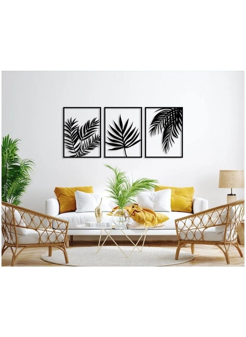 Home Gallery - Tropical Leaves Wood Wall Art - Set of 3 Panel Each 60x40 - Image 1