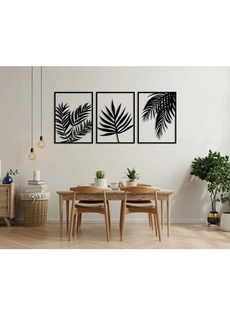 Home Gallery - Tropical Leaves Wood Wall Art - Set of 3 Panel Each 60x40 - Image 1