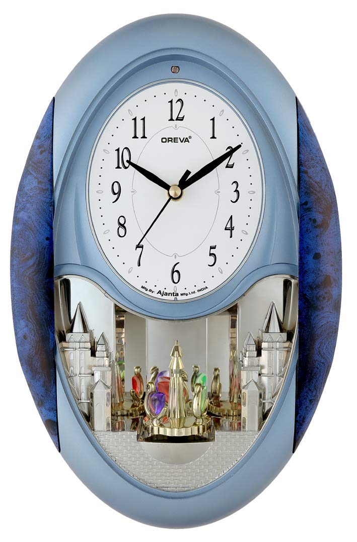 OREVA Plastic Rotating and Musical Pendulum Wall Clock (23.0 cm x 6.0 cm x 35.5 cm, AQ-2047) (Blue)-Analog - Image 4