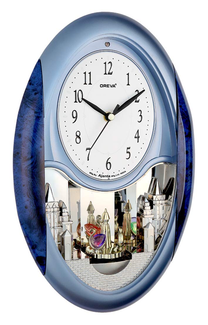 OREVA Plastic Rotating and Musical Pendulum Wall Clock (23.0 cm x 6.0 cm x 35.5 cm, AQ-2047) (Blue)-Analog - Image 2