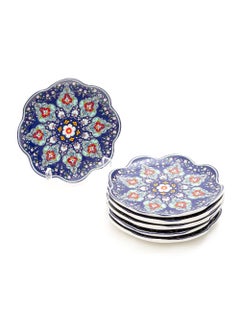 EZ Life EZ Life Turkish Wavy Blue - Pack of 6-8.5 Inch Ceramic Small Plate - Blue & White - Serveware - Dinnerware - Home Kitchen, Tableware, Dining Sets Plate, Ceramic Crockery, Plates  - Image 1