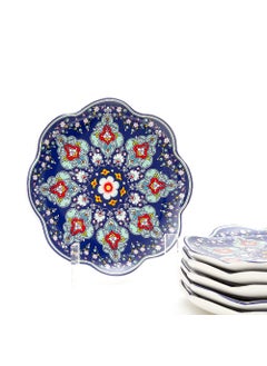 EZ Life EZ Life Turkish Wavy Blue - Pack of 6-8.5 Inch Ceramic Small Plate - Blue & White - Serveware - Dinnerware - Home Kitchen, Tableware, Dining Sets Plate, Ceramic Crockery, Plates  - Image 4
