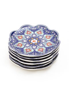EZ Life EZ Life Turkish Wavy Blue - Pack of 6-8.5 Inch Ceramic Small Plate - Blue & White - Serveware - Dinnerware - Home Kitchen, Tableware, Dining Sets Plate, Ceramic Crockery, Plates  - Image 2