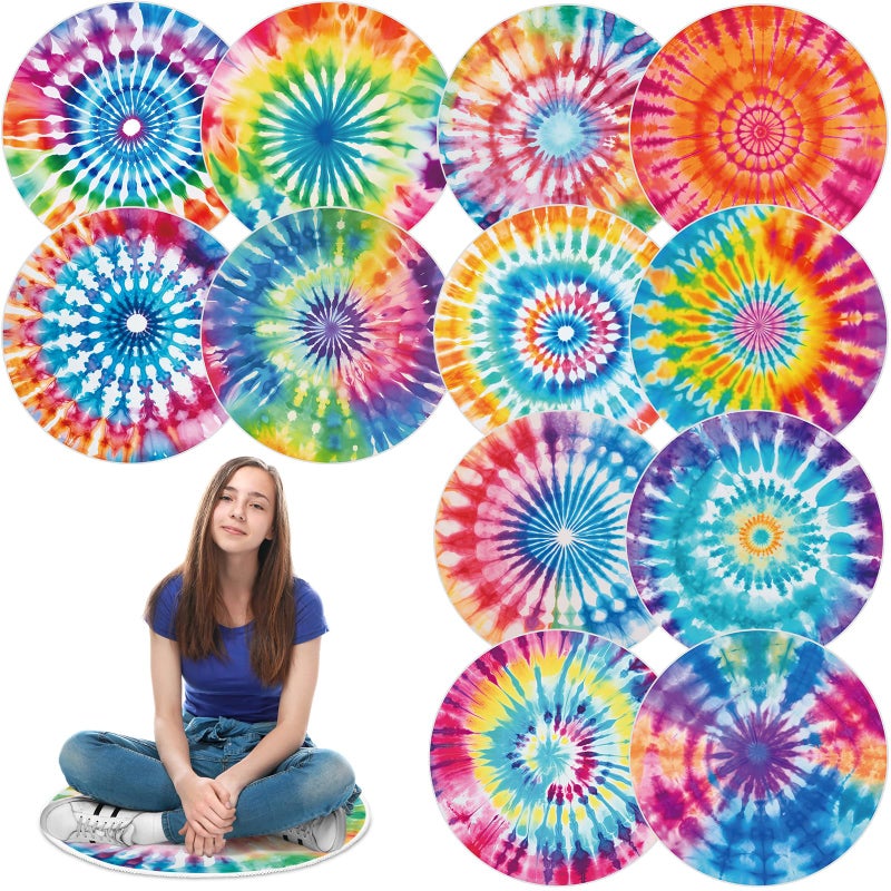 Maasechs 12 Pcs Carpet Circle Seats, 15 Inch Round Rug, Soft Non Slip Floor Mat, Cute Floor Cushion Rug for Living Room, Learning, Playing Areas, Story Time, Group Activity (Tie Dye) - Image 1