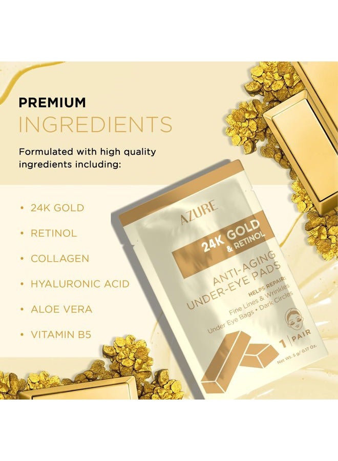 Azure Cosmetics AZURE 24K Gold & Retinol Anti Aging Under Eye Patches - Firming, Restoring & Deeply Hydrating Eye Mask - Reduces Fine Lines, Wrinkles, Dark Circles & Puffiness - Skin Care Made in Korea - 5 Pairs - Image 2