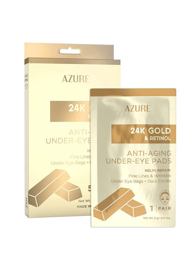 Azure Cosmetics AZURE 24K Gold & Retinol Anti Aging Under Eye Patches - Firming, Restoring & Deeply Hydrating Eye Mask - Reduces Fine Lines, Wrinkles, Dark Circles & Puffiness - Skin Care Made in Korea - 5 Pairs - Image 1