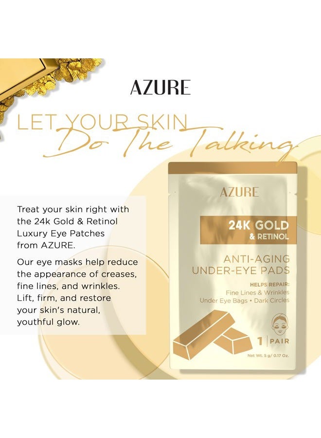 Azure Cosmetics AZURE 24K Gold & Retinol Anti Aging Under Eye Patches - Firming, Restoring & Deeply Hydrating Eye Mask - Reduces Fine Lines, Wrinkles, Dark Circles & Puffiness - Skin Care Made in Korea - 5 Pairs - Image 3