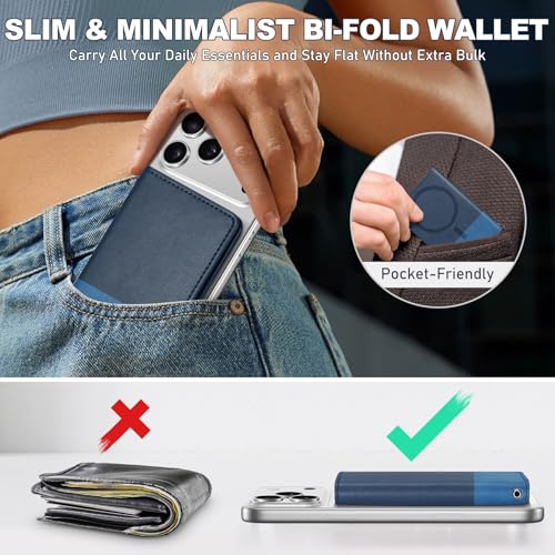 TUCCH for Magsafe Phone Wallet, RFID Blocking [6 Card Slots] [Clear ID Window] PU Leather Folio Women Men Magnetic Card Wallet for iPhone 17 16 15 14 13 12/Pro/Pro Max/Plus/Air, Blue & Light Blue - Image 5
