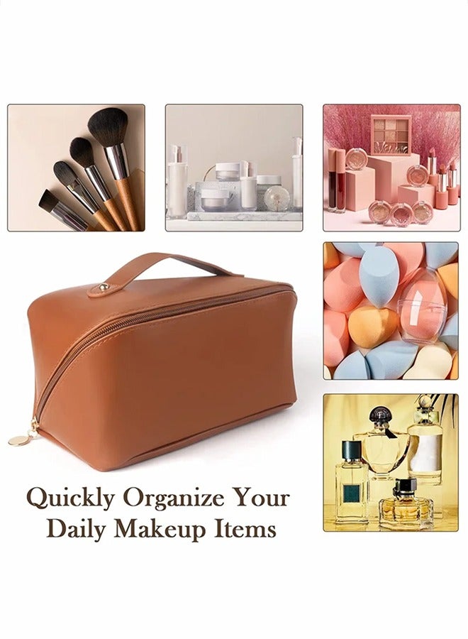 حقيبة مستحضرات تجميل للسفر ذات سعة كبيرة ، حقيبة مكياج مزدوجة الطبقة ، أكياس مكياج جلدية محمولة مقاومة للماء ، حقيبة أدوات الزينة لفرش المكياج ، أكياس مكياج تخزين متعددة الوظائف للنساء - Image 5