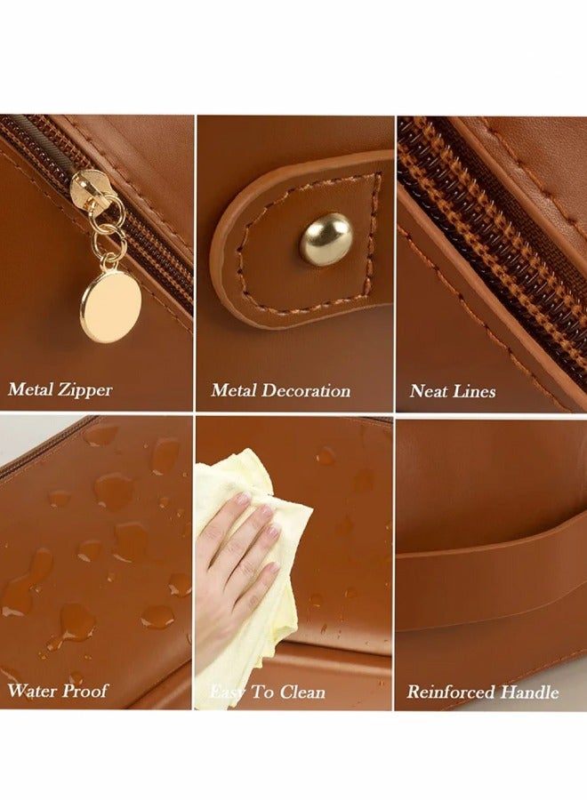 حقيبة مستحضرات تجميل للسفر ذات سعة كبيرة ، حقيبة مكياج مزدوجة الطبقة ، أكياس مكياج جلدية محمولة مقاومة للماء ، حقيبة أدوات الزينة لفرش المكياج ، أكياس مكياج تخزين متعددة الوظائف للنساء - Image 4