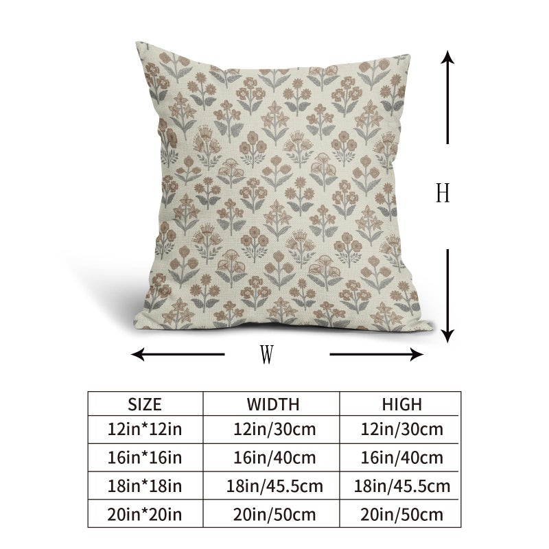 Sivirary Brown Grey Gray Floral Block Print Pillow Covers 20x20 Inch Set of 2, Vintage Flower Pattern Decorative Throw Pillowcases Outdoor Farmhouse Cushion Covers Spring Summer Rustic Sofa Couch Bed Decor - Image 5