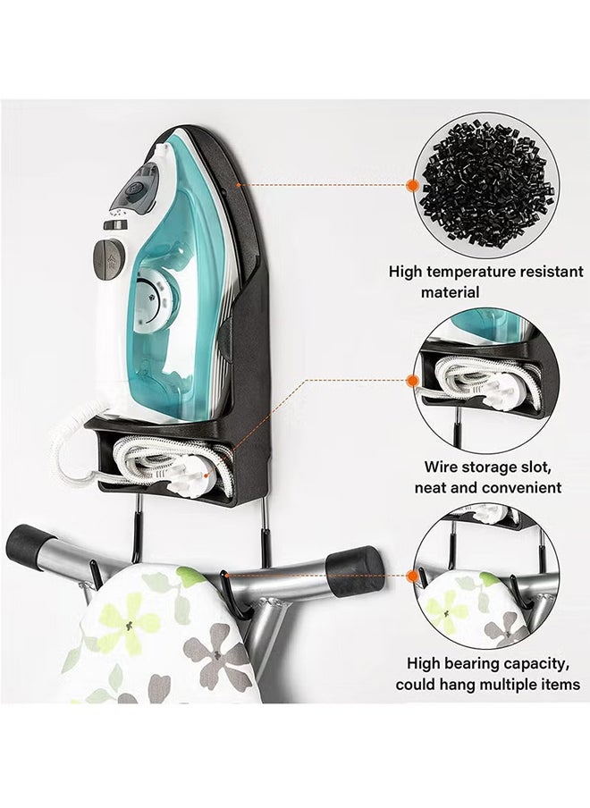 VINSOC Ironing Board Holder Wall Mounted Storage Organizer Electric Iron Holder Household Bathroom Shelf with Heat Resistant Tray Storage Organizer Easily Mount Against Wall Black  - Image 2