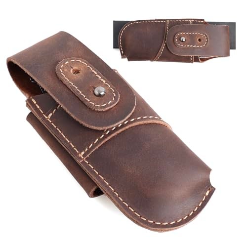 Topstache Leather Pocket Knife Sheath - Belt Loop EDC Belt Organizer - Horizontal Carry Knife Holder- Multitool Sheath with Two Snap Closure for Folding Knife, Darkbrown - Image 1