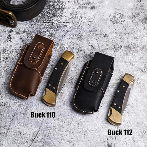 Topstache Leather Pocket Knife Sheath - Belt Loop EDC Belt Organizer - Horizontal Carry Knife Holder- Multitool Sheath with Two Snap Closure for Folding Knife, Darkbrown - Image 5