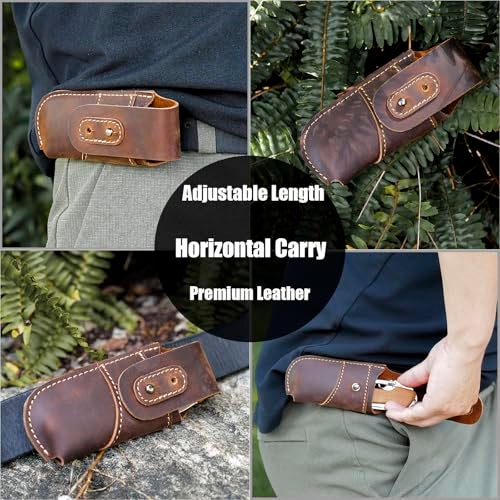 Topstache Leather Pocket Knife Sheath - Belt Loop EDC Belt Organizer - Horizontal Carry Knife Holder- Multitool Sheath with Two Snap Closure for Folding Knife, Darkbrown - Image 2
