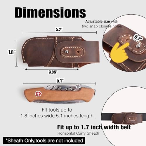 Topstache Leather Pocket Knife Sheath - Belt Loop EDC Belt Organizer - Horizontal Carry Knife Holder- Multitool Sheath with Two Snap Closure for Folding Knife, Darkbrown - Image 3