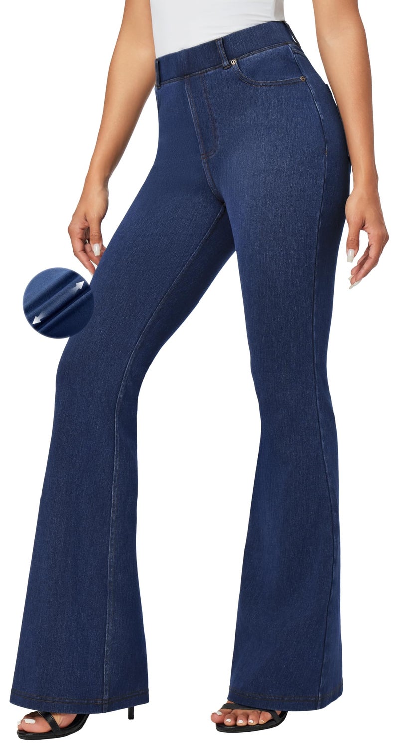 IUGA Bell Bottom Jeans for Women High Waisted Stretchy Pull On Sweatpant Jeans Women Flare Leggings Tummy Control Flare Pants Dark Blue - Image 1