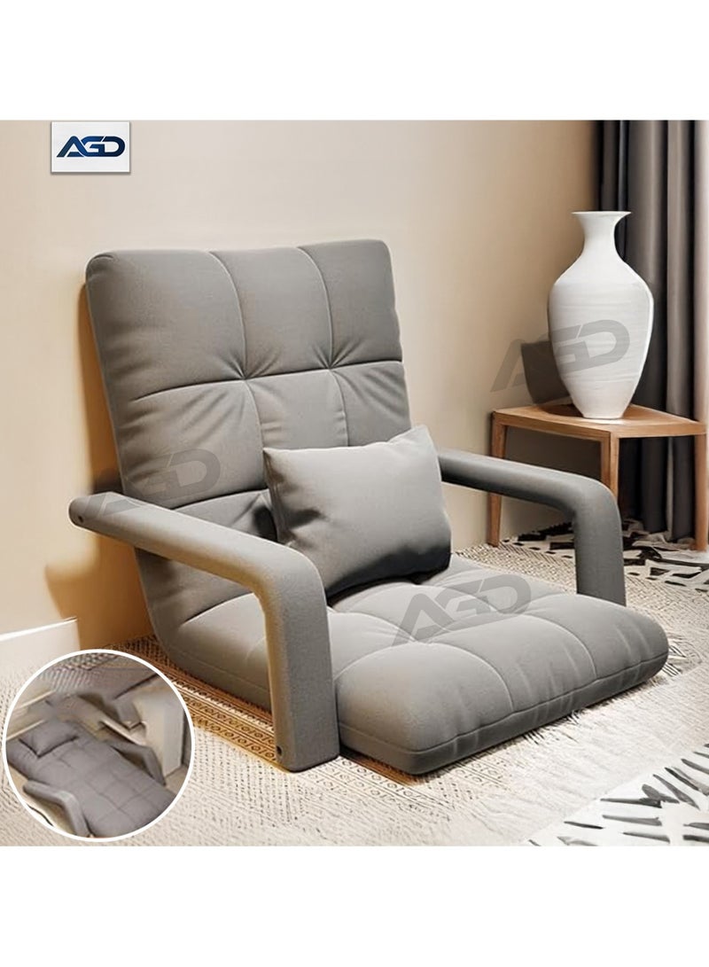 AGD Padded Sofa Chair with Back Support and Armrests, Foldable and Adjustable 5-Level Recline for Reading and Relaxing (Grey) - Image 1