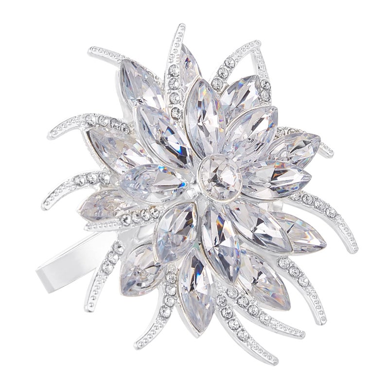 ZeeDix Silver Lotus Flower Napkin Rings Set of 6 Elegant Rhinestone Napkin Ring Serviette Buckles Holder for Wedding Birthday Christmas Holiday Party Home Kitchen Dinner Table Decoration