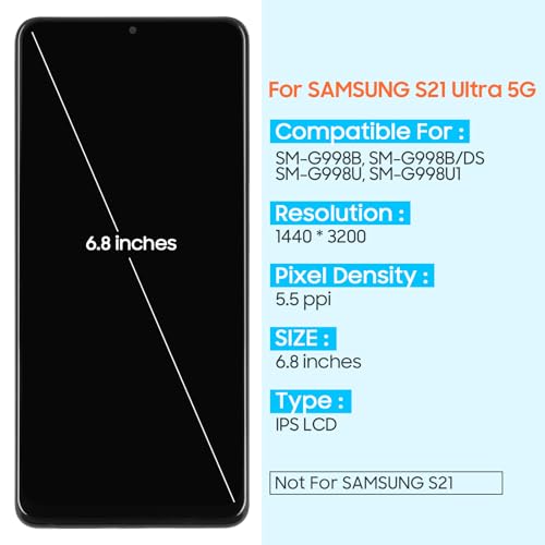 ARSSLY for Samsung Galaxy S21 Ultra 5G Screen Replacement for Galaxy S21 Ultra 5G LCD Display SMG998B G998U G998N for Samsung S21 Ultra 5G LCD Touch Screen Digitizer Glass Assembly with Frame Black - Image 3