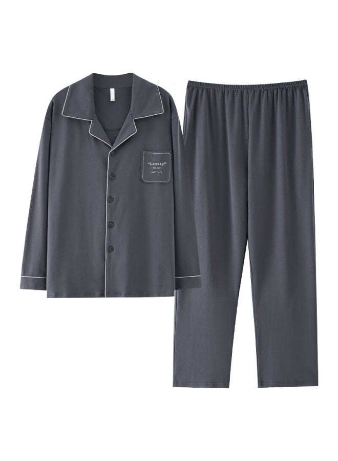 Joae [100% Pure Cotton] Men's Pajamas, Men's Cardigan, Autumn Long-sleeve Pants, Wearable Outside, Home Loungewear Set, 2XL