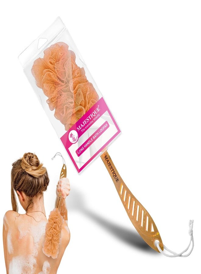 Majestique Back Scrubber with Long Handle, Soft Nylon Mesh Bath Loofah for Shower, Body Brush on a Stick for Men and Women, Beige Luffa for Body Wash and Exfoliating (Beige) - Image 1